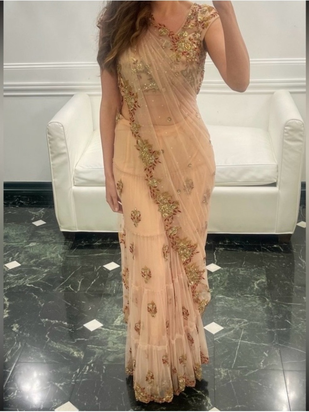 Peach Embellished Lehenga Saree Dress Deepali Shah